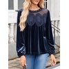 image:imageCicy Bell Womens Velvet Babydoll Tops Puff Sleeve Lace Ruffle Flowy BlousesNavy