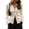 image:imageCicy Bell Womens Satin Slim Fit Blouses Long Sleeve Going Out Silky TopsBeige