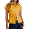 image:imageCicy Bell Womens Summer Button Down Shirts Short Sleeve Petite Blouses TopsTurmeric Yellow