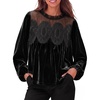 image:imageCicy Bell Womens Velvet Babydoll Tops Puff Sleeve Lace Ruffle Flowy BlousesBlack