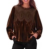 image:imageCicy Bell Womens Velvet Babydoll Tops Puff Sleeve Lace Ruffle Flowy BlousesBrown