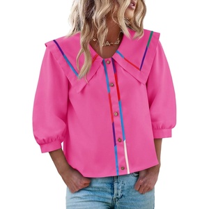 image:imageCicy Bell Womens Floral Button Down Shirts Casual 34 Sleeve BlousesBarbie Pink
