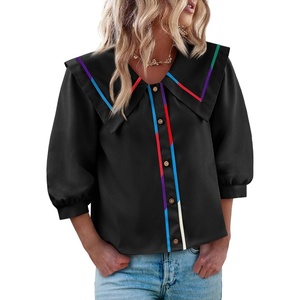 image:imageCicy Bell Womens Floral Button Down Shirts Casual 34 Sleeve BlousesBlack