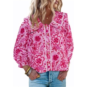 image:imageCicy Bell Womens Floral Button Down Shirts Casual 34 Sleeve BlousesLight Pink