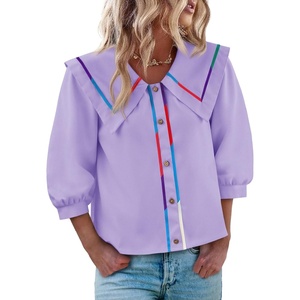 image:imageCicy Bell Womens Floral Button Down Shirts Casual 34 Sleeve BlousesLight Purple