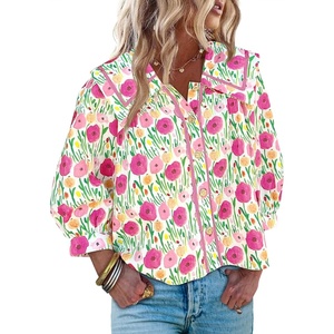 image:imageCicy Bell Womens Floral Button Down Shirts Casual 34 Sleeve BlousesPink