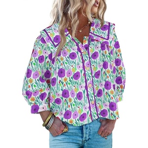 image:imageCicy Bell Womens Floral Button Down Shirts Casual 34 Sleeve BlousesPurple