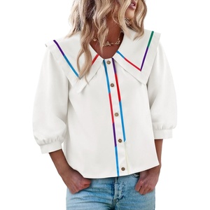image:imageCicy Bell Womens Floral Button Down Shirts Casual 34 Sleeve BlousesWhite