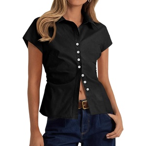 image:imageCicy Bell Womens Summer Button Down Shirts Short Sleeve Petite Blouses TopsBlack