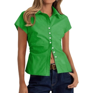 image:imageCicy Bell Womens Summer Button Down Shirts Short Sleeve Petite Blouses TopsGreen