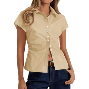 image:imageCicy Bell Womens Summer Button Down Shirts Short Sleeve Petite Blouses TopsLight Khaki