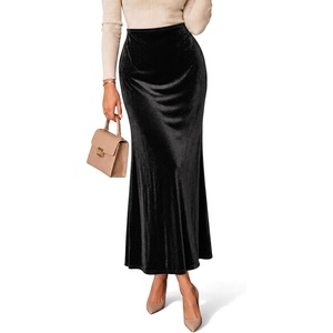 image:imageCicy Bell Womens Velvet Maxi Skirt Fall High Waisted ALine Long SkirtsBlack