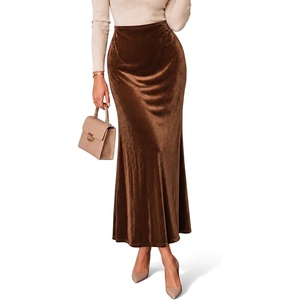 image:imageCicy Bell Womens Velvet Maxi Skirt Fall High Waisted ALine Long SkirtsBrown