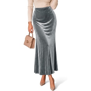 image:imageCicy Bell Womens Velvet Maxi Skirt Fall High Waisted ALine Long SkirtsGrey