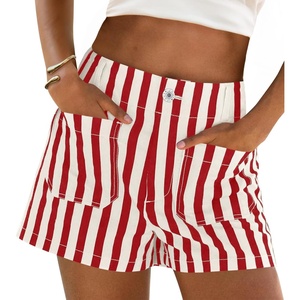 image:imageCicy Bell Womens Summer Striped Shorts High Waisted Jorts Wide Leg JeansRed