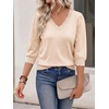 image:imageCicy Bell Womens 34 Puff Sleeve Sweaters Casual V Neck Knit Pullover TopsBeige