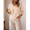 image:imageCicy Bell Womens 34 Puff Sleeve Sweaters Casual V Neck Knit Pullover TopsBeige