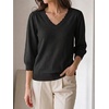 image:imageCicy Bell Womens 34 Puff Sleeve Sweaters Casual V Neck Knit Pullover TopsBlack
