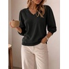 image:imageCicy Bell Womens 34 Puff Sleeve Sweaters Casual V Neck Knit Pullover TopsBlack