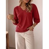 image:imageCicy Bell Womens 34 Puff Sleeve Sweaters Casual V Neck Knit Pullover TopsBurgundy