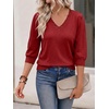 image:imageCicy Bell Womens 34 Puff Sleeve Sweaters Casual V Neck Knit Pullover TopsBurgundy