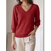 image:imageCicy Bell Womens 34 Puff Sleeve Sweaters Casual V Neck Knit Pullover TopsBurgundy