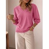 image:imageCicy Bell Womens 34 Puff Sleeve Sweaters Casual V Neck Knit Pullover TopsDeep Pink