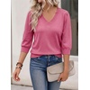 image:imageCicy Bell Womens 34 Puff Sleeve Sweaters Casual V Neck Knit Pullover TopsDeep Pink
