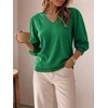 image:imageCicy Bell Womens 34 Puff Sleeve Sweaters Casual V Neck Knit Pullover TopsGreen