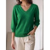 image:imageCicy Bell Womens 34 Puff Sleeve Sweaters Casual V Neck Knit Pullover TopsGreen