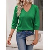image:imageCicy Bell Womens 34 Puff Sleeve Sweaters Casual V Neck Knit Pullover TopsGreen