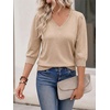 image:imageCicy Bell Womens 34 Puff Sleeve Sweaters Casual V Neck Knit Pullover TopsKhaki