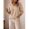 image:imageCicy Bell Womens 34 Puff Sleeve Sweaters Casual V Neck Knit Pullover TopsKhaki