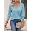 image:imageCicy Bell Womens 34 Puff Sleeve Sweaters Casual V Neck Knit Pullover TopsLight Blue