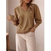 image:imageCicy Bell Womens 34 Puff Sleeve Sweaters Casual V Neck Knit Pullover TopsLight Brown