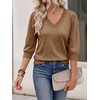 image:imageCicy Bell Womens 34 Puff Sleeve Sweaters Casual V Neck Knit Pullover TopsLight Brown