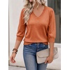 image:imageCicy Bell Womens 34 Puff Sleeve Sweaters Casual V Neck Knit Pullover TopsOrange