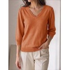 image:imageCicy Bell Womens 34 Puff Sleeve Sweaters Casual V Neck Knit Pullover TopsOrange