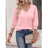 image:imageCicy Bell Womens 34 Puff Sleeve Sweaters Casual V Neck Knit Pullover TopsPink
