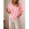 image:imageCicy Bell Womens 34 Puff Sleeve Sweaters Casual V Neck Knit Pullover TopsPink