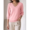 image:imageCicy Bell Womens 34 Puff Sleeve Sweaters Casual V Neck Knit Pullover TopsPink