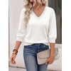 image:imageCicy Bell Womens 34 Puff Sleeve Sweaters Casual V Neck Knit Pullover TopsWhite