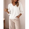 image:imageCicy Bell Womens 34 Puff Sleeve Sweaters Casual V Neck Knit Pullover TopsWhite