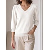image:imageCicy Bell Womens 34 Puff Sleeve Sweaters Casual V Neck Knit Pullover TopsWhite