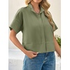 image:imageCicy Bell Womens Cropped Blouse Short Sleeve Button Down Shirt Dressy TopsArmy Green