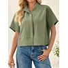 image:imageCicy Bell Womens Cropped Blouse Short Sleeve Button Down Shirt Dressy TopsArmy Green