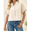 image:imageCicy Bell Womens Cropped Blouse Short Sleeve Button Down Shirt Dressy TopsBeige