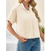 image:imageCicy Bell Womens Cropped Blouse Short Sleeve Button Down Shirt Dressy TopsBeige
