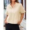 image:imageCicy Bell Womens Cropped Blouse Short Sleeve Button Down Shirt Dressy TopsBeige