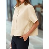 image:imageCicy Bell Womens Cropped Blouse Short Sleeve Button Down Shirt Dressy TopsBeige